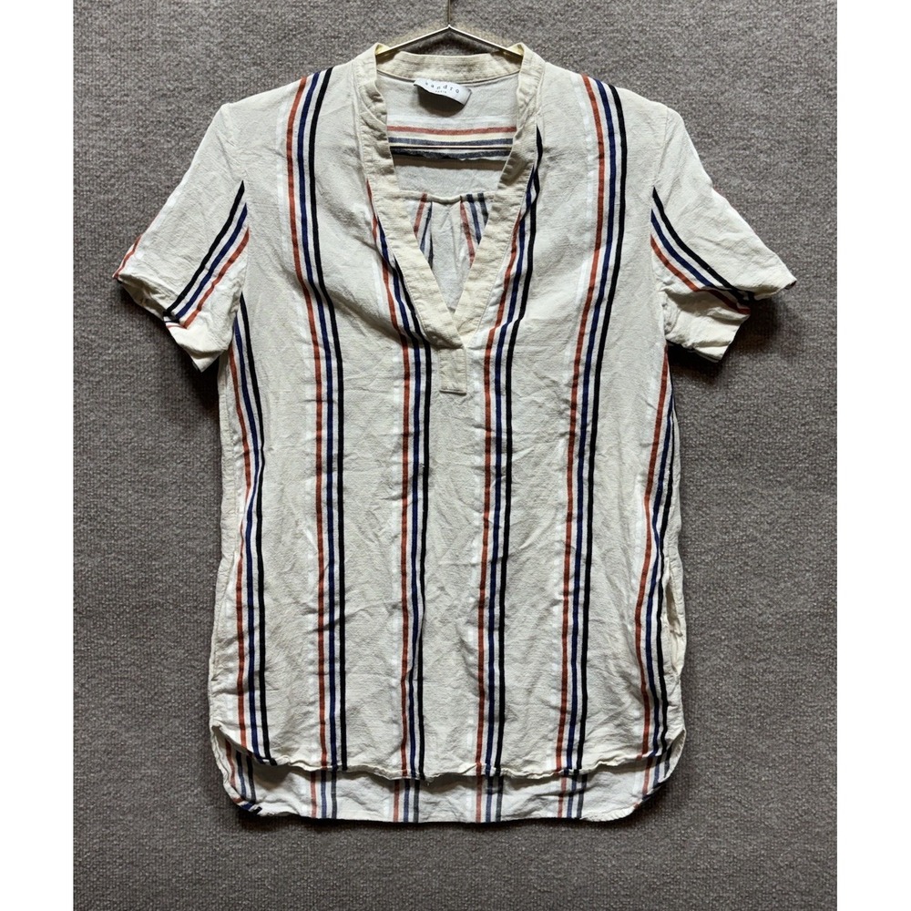 Sandro Paris Stripe Multicolor Short Sleeve Mini Dress Pockets Women Small 1 EUC